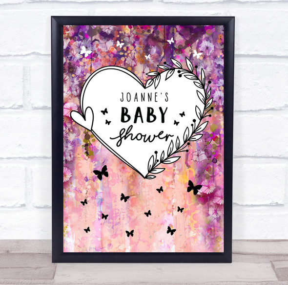 Violet Floral Baby Shower Heart Personalised Event Party Decoration Sign