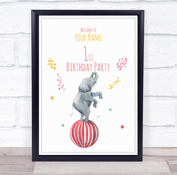 Watercolour Elephant Balance Ball Birthday Welcome Personalised Event Party Sign