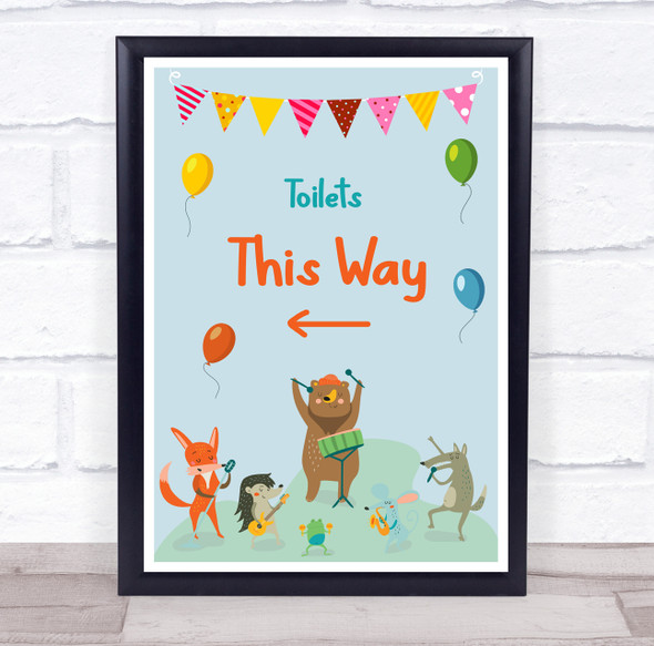 Cute Animals Instruments Toilets This Way Left Personalised Event Party Sign