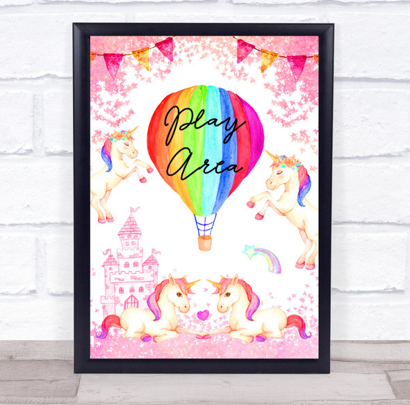 Pretty Pink Unicorn And Rainbows Play Area Birthday Personalised Party Sign