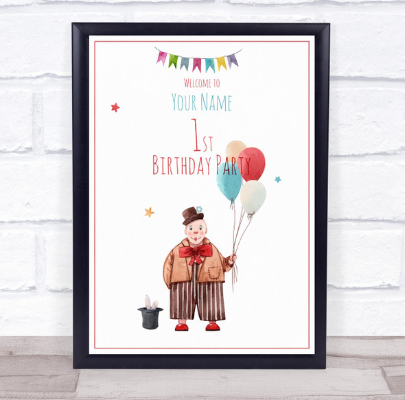 Clown With Balloons Rabbit In Hat Birthday Personalised Event Party Sign
