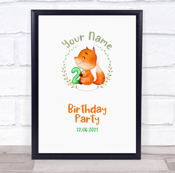 Watercolour Cute Fox Welcome To Birthday Personalised Event Party Sign