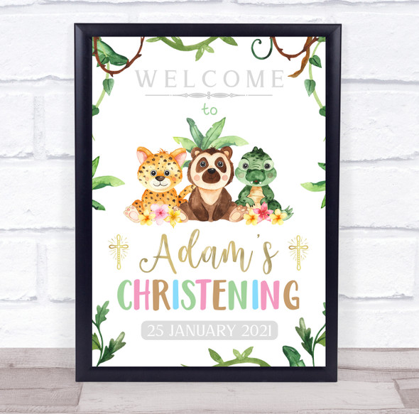 Jungle Baby Animals Name & Date Christening Personalised Event Party Sign