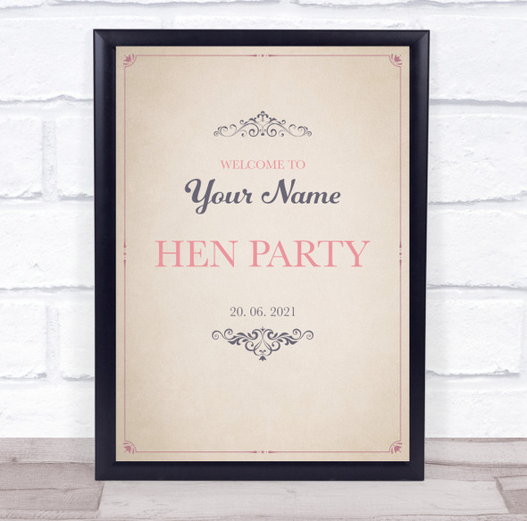 Vintage Swirly Welcome To Any Name Hen Do Personalised Event Party Sign