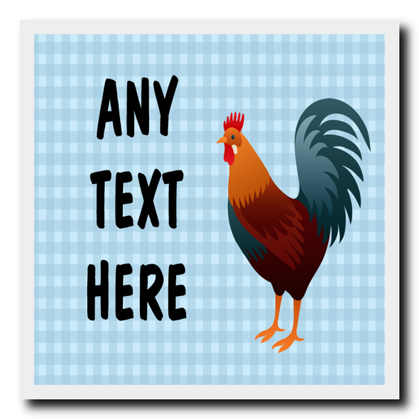 Blue Chequered Chicken Personalised Drinks Mat Coaster