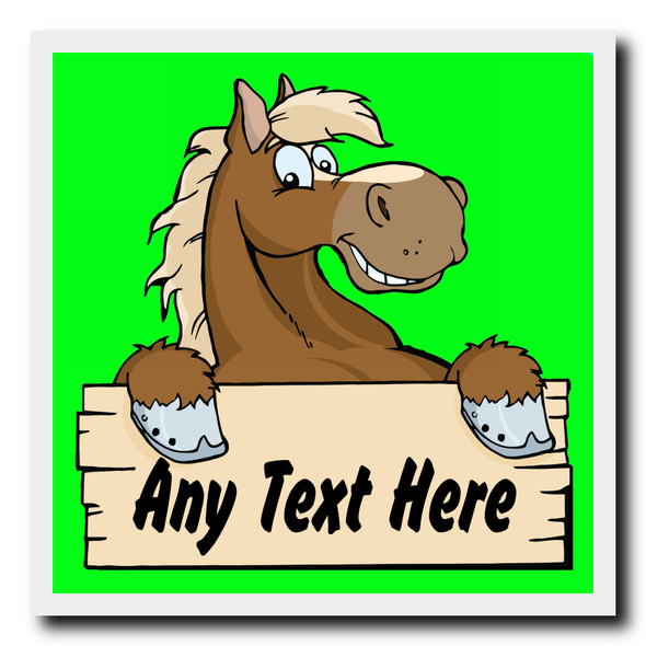 Cartoon Horse Lime Green Personalised Drinks Mat Coaster