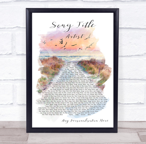 Beach Sunset Birds Memorial Any Song Lyric Personalised Music Wall Art Print