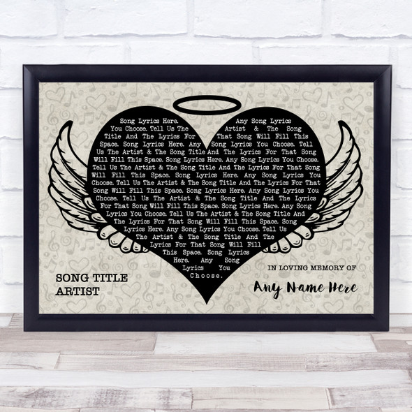 Heart Angel Wings Halo Memorial Any Song Lyric Personalised Music Wall Art Print