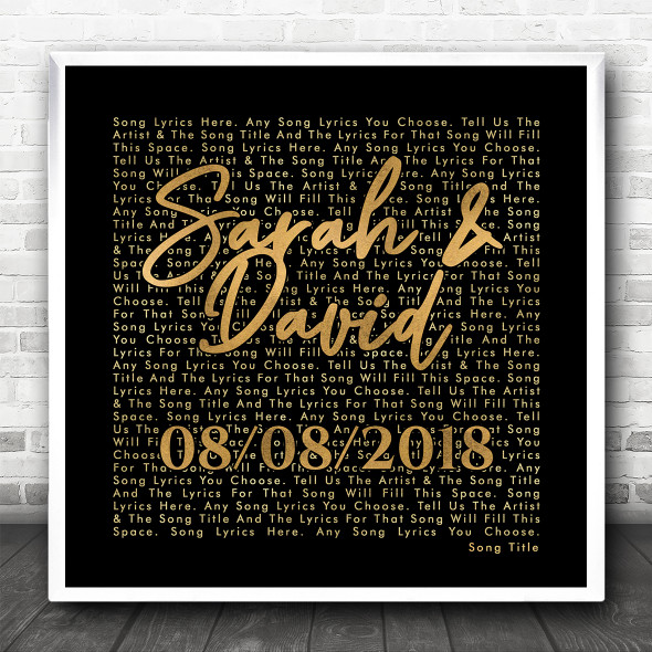 Black Gold Square Simple Script Any Song Lyric Personalised Music Wall Art Print