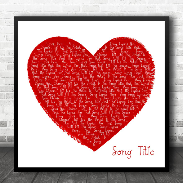 Painted Red Heart Square Any Song Lyric Personalised Music Wall Art Print