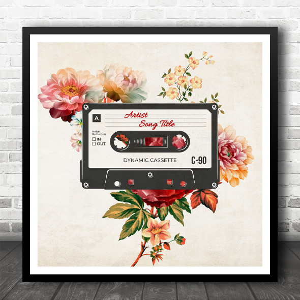 Vintage Floral Cassette Tape Square Any Song Personalised Square Music Song Lyric Art Print