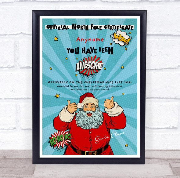 Santa Thumbs Up Official North Pole Christmas Personalised Certificate Award