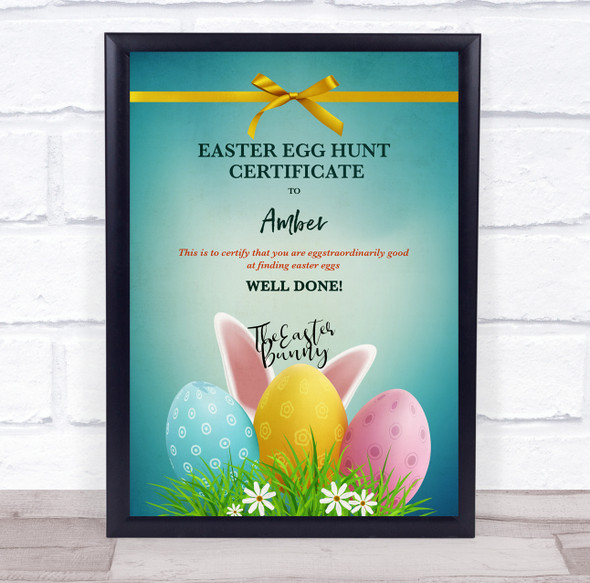 Easter Egg Hunt Gold Bow Personalised Certificate Award Print