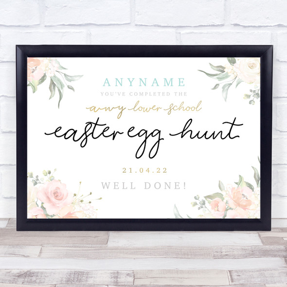 Personalised Name Place Easter Egg Hunt Certificate Gold & Rose Event Sign Print
