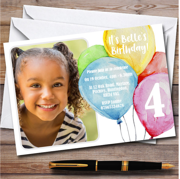 Photo Any Age Balloons Personalised Children's Kids Birthday Party Invitations