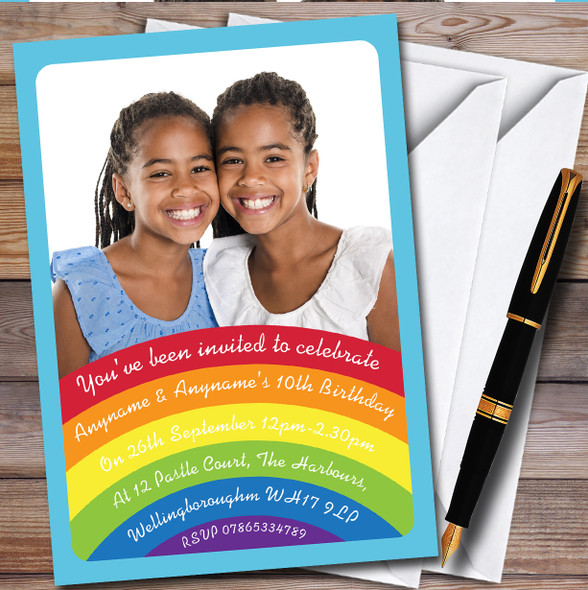 Photo Classic Rainbow Personalised Children's Kids Birthday Party Invitations