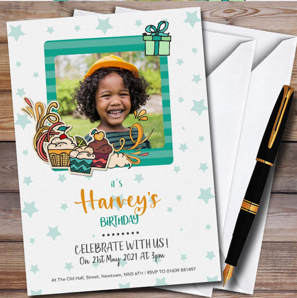 Cupcakes Photo Personalised Children's Kids Birthday Party Invitations