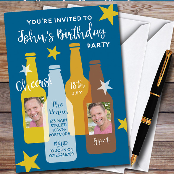 Beer Bottles Photos Personalised Birthday Party Invitations