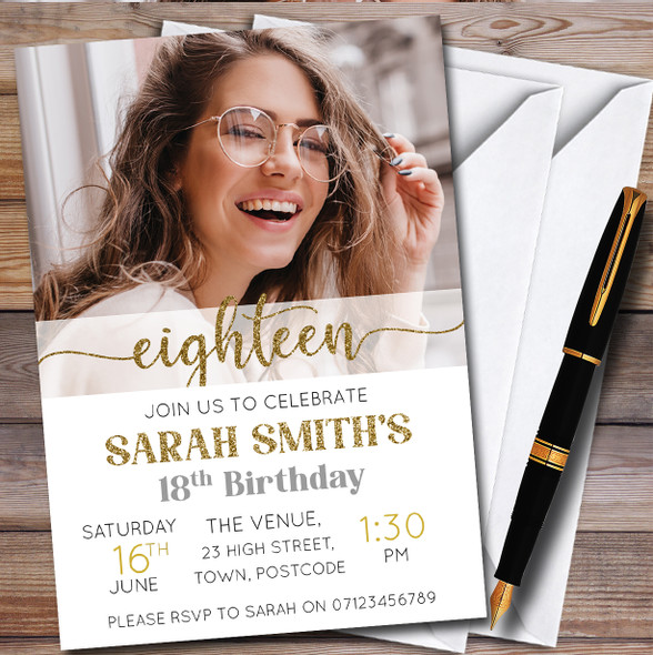 Minimal Photo 18Th Eighteen Personalised Birthday Party Invitations