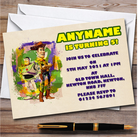 Toy Story Vintage Watercolour Personalised Children's Birthday Party Invitations