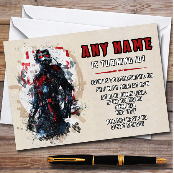 Antman Splatter Ed Black Personalised Children's Kids Birthday Party Invitations