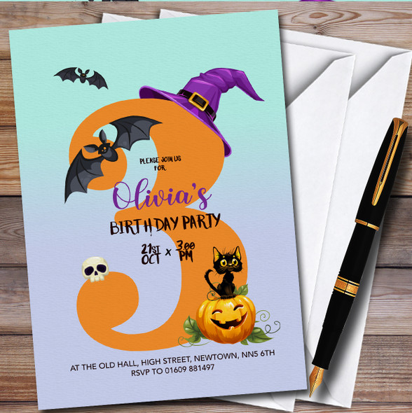 Spooky Halloween October 3Rd Personalised Children's Birthday Party Invitations
