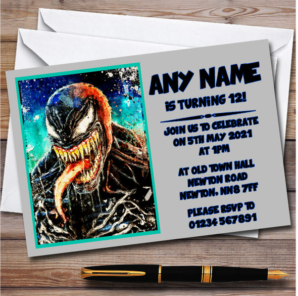 Venom Marvel Comic Character Personalised Children's Birthday Party Invitations