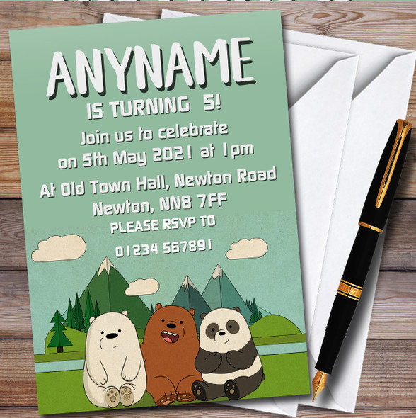 We Bare Bears Landscape Personalised Children's Kids Birthday Party Invitations