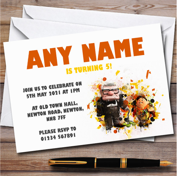 Up Carl Fredricksen And Russell Splatter Children's Birthday Party Invitations