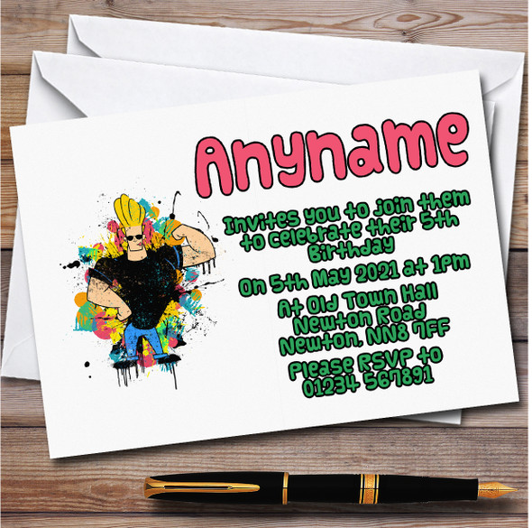 Johnny Bravo Splatter Drips Personalised Children's Birthday Party Invitations