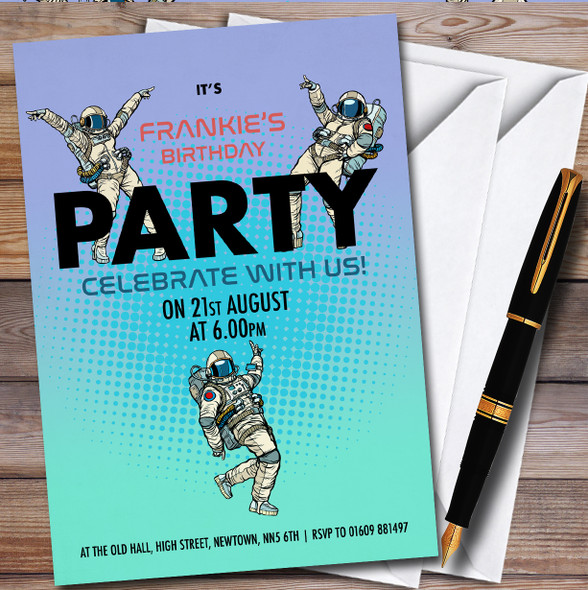 Astronauts Comic Style Personalised Children's Kids Birthday Party Invitations