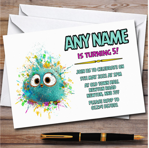 The Angry Birds Blue Bird Cute Splatter Children's Birthday Party Invitations