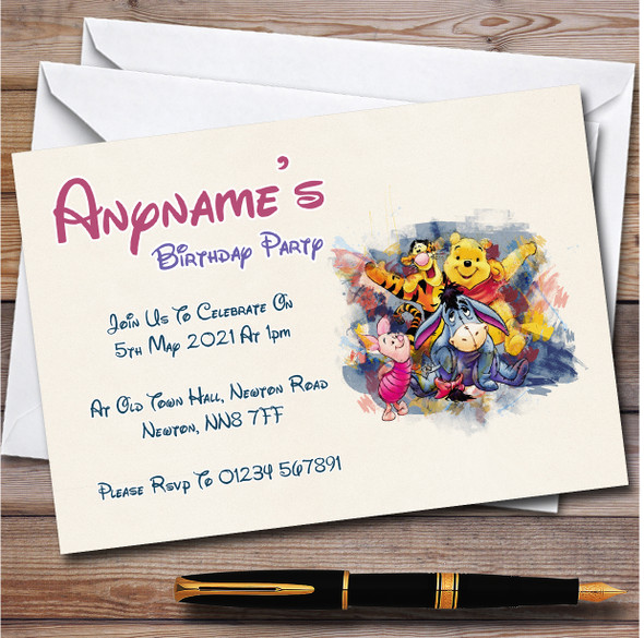 Winnie The Pooh And Friends Watercolour Children's Birthday Party Invitations