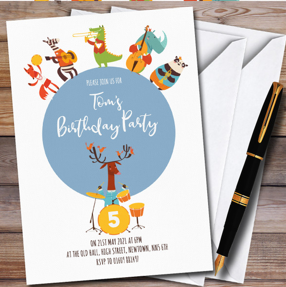 Musical Instrument Animals Personalised Children's Birthday Party Invitations