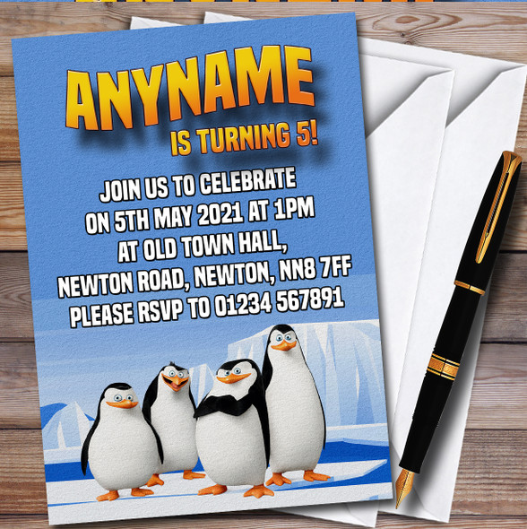 Penguins Of Madagascar Ice Personalised Children's Birthday Party Invitations