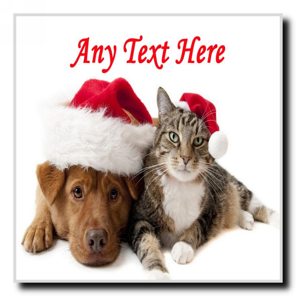 Cat And Dog Christmas Personalised Drinks Mat Coaster