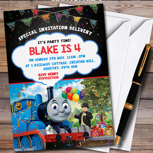 Thomas The Tank Cloud Personalised Children's Kids Birthday Party Invitations