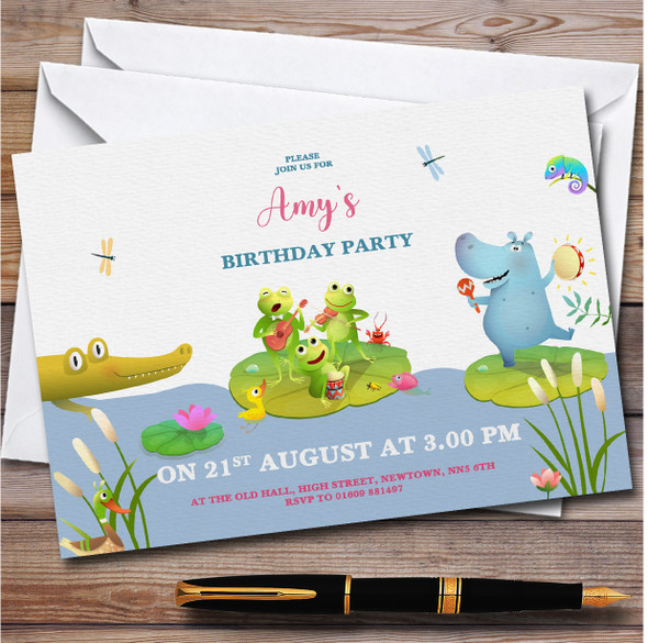 Frogs Hippo Crocodile Personalised Children's Kids Birthday Party Invitations