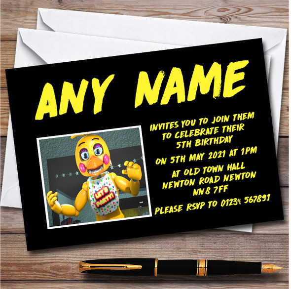 Fnaf Five Nights At Freddy's Toy Chica Children's Birthday Party Invitations