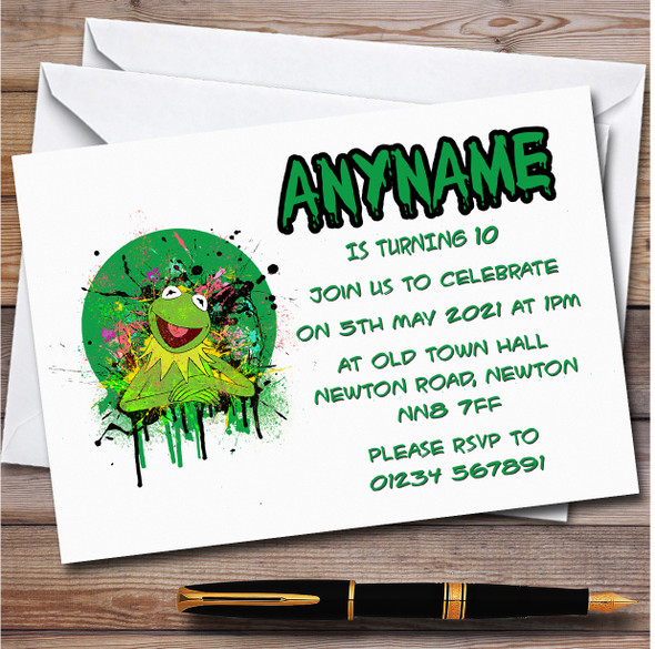 Sesame Street Kermit The Frog Splatter Children's Birthday Party Invitations