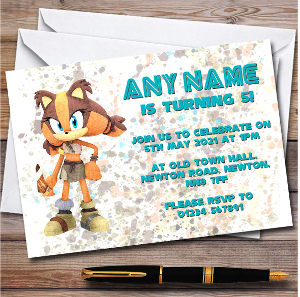 Sticks Sonic The Hedgehog Splatter Art Children's Birthday Party Invitations