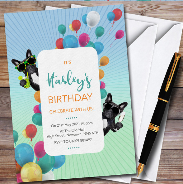 Cool French Bulldogs Personalised Children's Kids Birthday Party Invitations