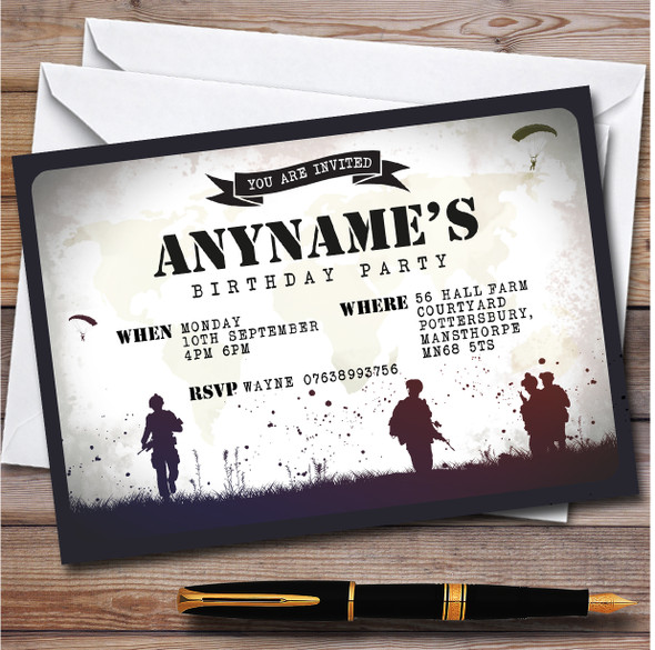 Army Grunge Soldier Personalised Children's Kids Birthday Party Invitations