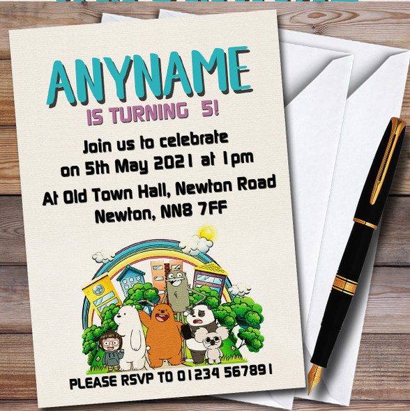 We Bare Bears Retro Personalised Children's Kids Birthday Party Invitations