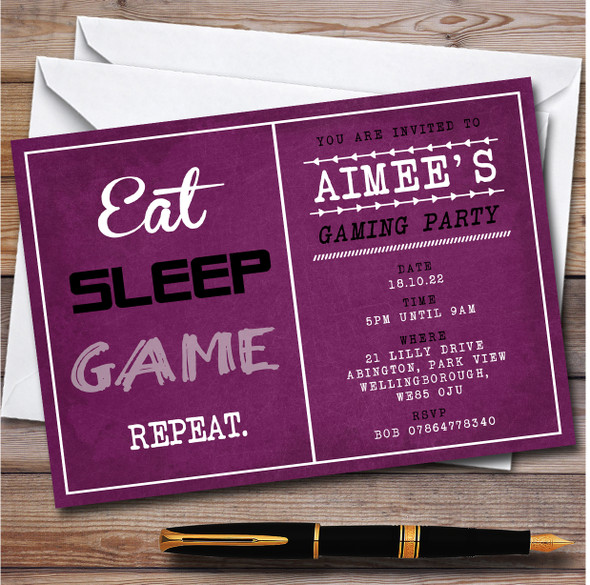 Eat Sleep Game Repeat Vintage Gaming Children's Birthday Party Invitations