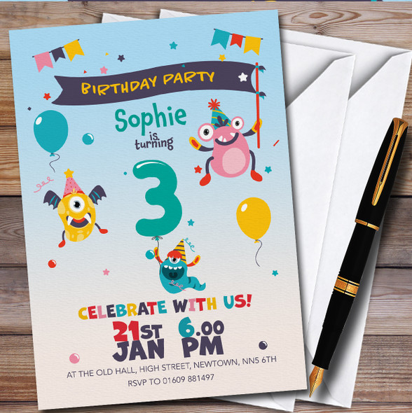 Monster Aliens 3Rd Personalised Children's Kids Birthday Party Invitations