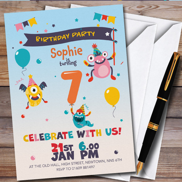 Monster Aliens 7Th Personalised Children's Kids Birthday Party Invitations