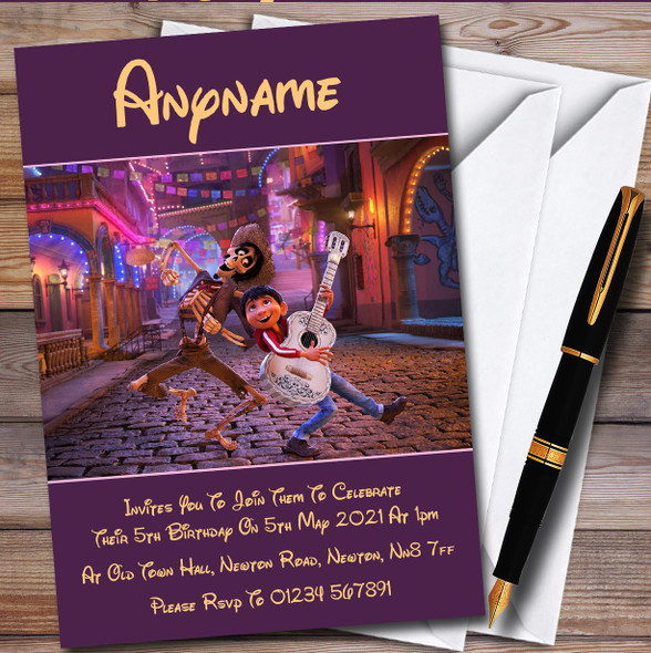 Disney Purple Coco Personalised Children's Kids Birthday Party Invitations