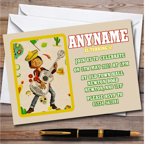 Coco Miguel Sombrero Mexican Rustic Children's Birthday Party Invitations