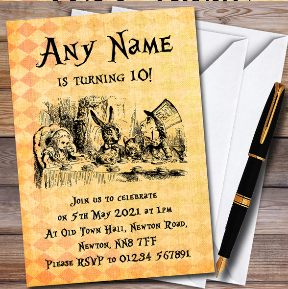 Alice In Wonderland Black & Orange Children's Birthday Party Invitations